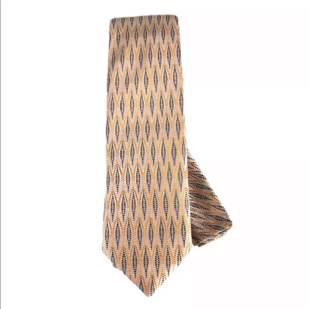 Barcelona Cravatte Men's Tie & Hanky Orange Navy Blue Silver Beige 3.25" Wide